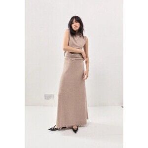 VRG GRL Rowe Knit Maxi Skirt In Mocha Beige Brown Women’s Size M 100% Cotton